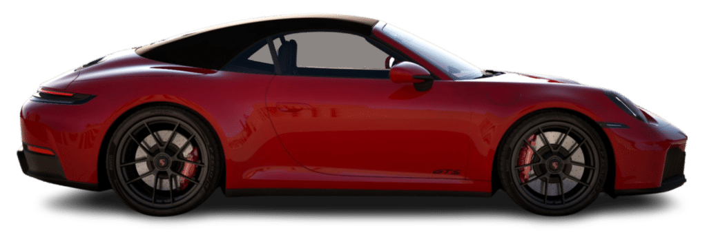 ein roter porsche 911 carerra 4 gts cabrio seitenansicht