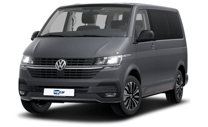 ein grauer 9-sitzer bus der marke vw