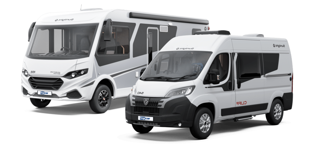 zwei wohnmobile der marke peugeot und sunlight