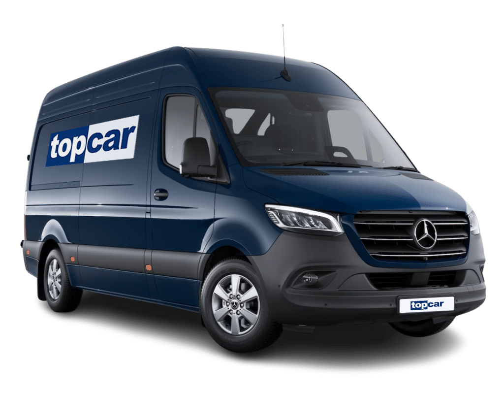 blauer transporter mercedes benz sprinter mieten mit top-car folie